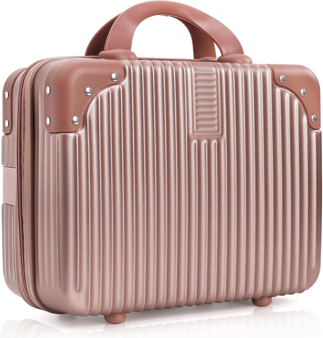 Hard Shell Cosmetic Travel Case, 17 Inch Mini Travel Hand Luggage with Elastic Band, Portable ABS Carrying Makeup Case Suitcase Train Cosmetic Bag for Travel, Camping, Business Trip