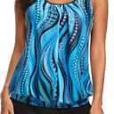 Aqua Eve Two Piece Women's Tankini Swimsuits Blouson Swim Tank Top with Shorts Modest Bathing Suits (S)