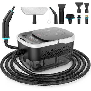 Steam Cleaner, 2500W Heavy Duty Pressurized Handheld Steamer with Built-in 1.32 qt Water Tank & 10 Accessories  for Kitchen, Bathroom, Car, Floors, Furniture, Tile & Windows (Black/White) (touchscreen version)