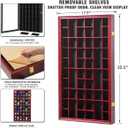Shot Glass Display Case Large Wooden Cabinet Rack Holder Wall Mounted Mahogany Shadow Box Lockable with UV Protection Acrylic Glass Door Shot Glass Storage with Removable Shelves, 17"x32", 52 Slots