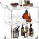 HMYHUM Acrylic Bar Cart with 4 Lockable Wheels, 30.5" L x 15.2" W x 34.5" H, Rolling Serving Cart for The Home Bar, Kitchen, Living Room, with Pulling Handle, Modern, 3-Tier, Clear