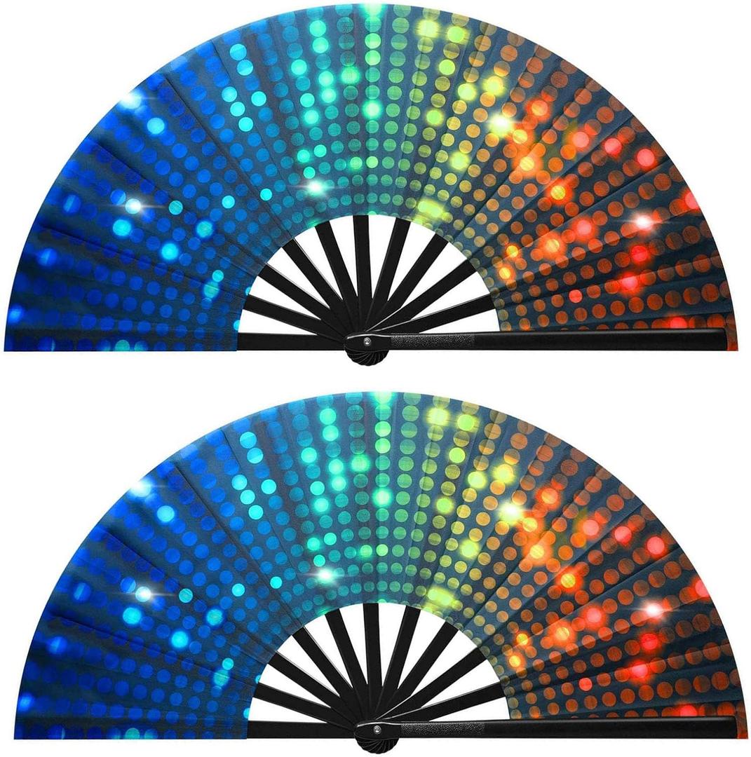 Large Folding Hand Fan, Folding Hand Fan for Women, Hand Fans,Chinese Kung Fu Tai Chi Hand Fan for Party, Dance, Decorations, Festival, Gift,Wall Decoration. (Polka Dot Pattern, 2 Pack)