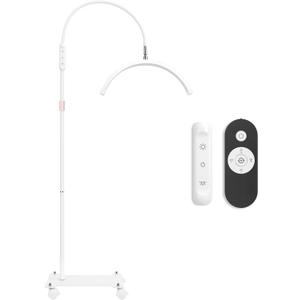 Lash Light for Eyelash Tech with Wheels, Half Moon Light for Lashes, Nails and Estheticians, LED Floor Lamp Adjustable Brightness and Color Modes (White) (White with Wheels)