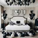 I Love You for Him/Her Balloon Black Silver Balloon with Heart Shaped Balloons Black Artificial Rose Petals Romantic Decoration Kit Perfect for Anniversaries Proposals Valentine's Day