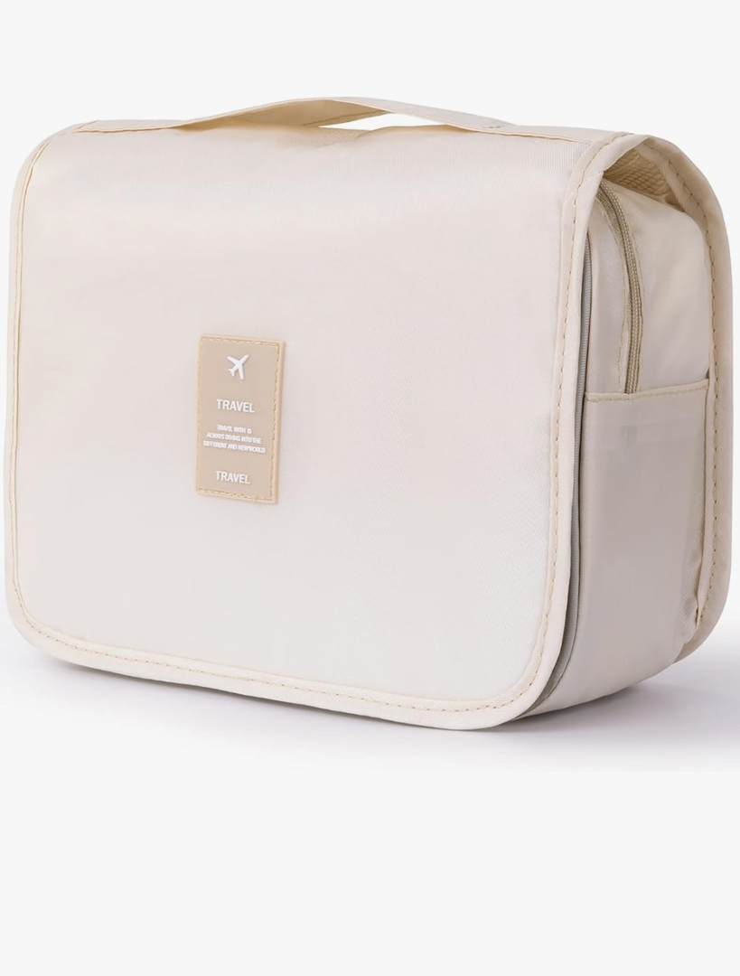 Hanging Toiletry Bag for Women, Travel Size Toiletries bags with Hook, Travel Makeup Bag for Cosmetic Storage Organizer Beige 2 Pcs