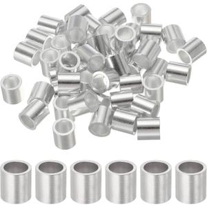 uxcell 3/8"(10mm) Aluminum Crimping Loop Sleeve, Wire Rope Stop Sleeve Round Crimp Ferrules for Wire Rope and Cable Ferrule, Silver 50Pcs