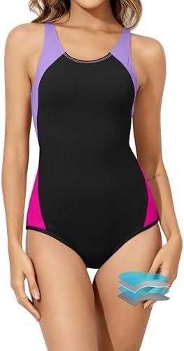 Beautikini Period Swimwear One Piece Leakproof Menstrual Swimsuit Racerback Color Block Bathing Suit for Teen Girls Women Size XS