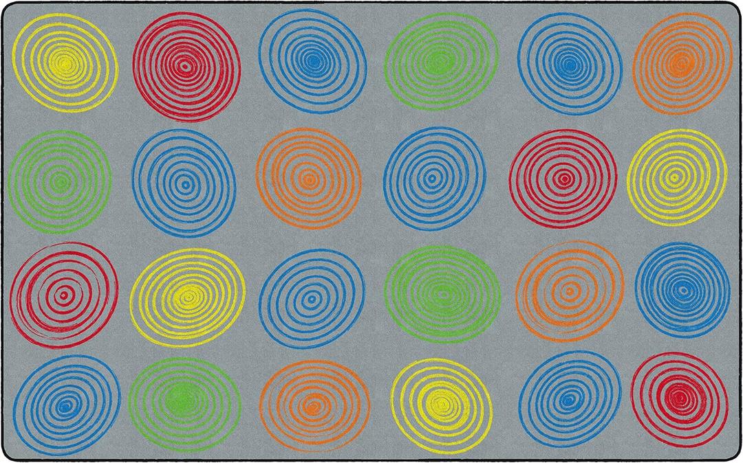 Flagship Carpets Circles Abstract Educational Area Rug for Kids Room Seating Dcor, Children's Classroom, Play Carpet for Teaching and Playroom, Seats 24, 7'6" x 12', Grey