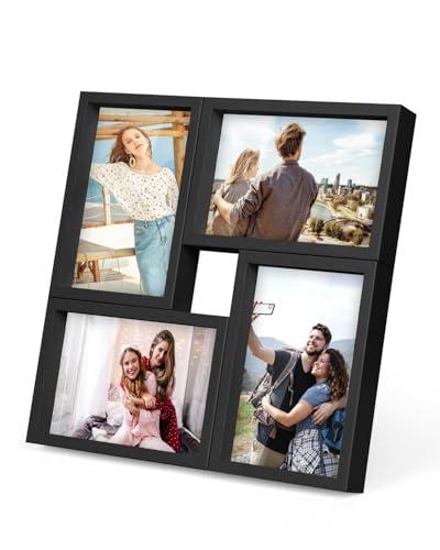 KAPIX 4x6 Picture Frames Collage, Collage Frame Wall Decor Display Four 4x6 Family Photos, Glass Front, Wall Hanging or Tabletop, Black