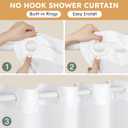 FADOTY No Hook Shower Curtain and Snap in Liner Set White Tufted Chevron Striped Cloth Waterproof Washable Fabric Boho Farmhouse Bath Curtain See Through Mesh Top Window for Bathroom Hotel 71" x 86"