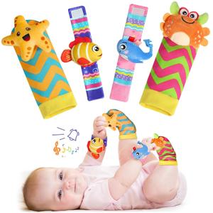 URMYWO Wrist Rattles for Baby - Rattle Socks - Foot Finder Set - Baby Toys for 0-12 Months Infant - Newborn Essentials - Early Learning Sensery Toys for Boy Girl as Shower Gifts