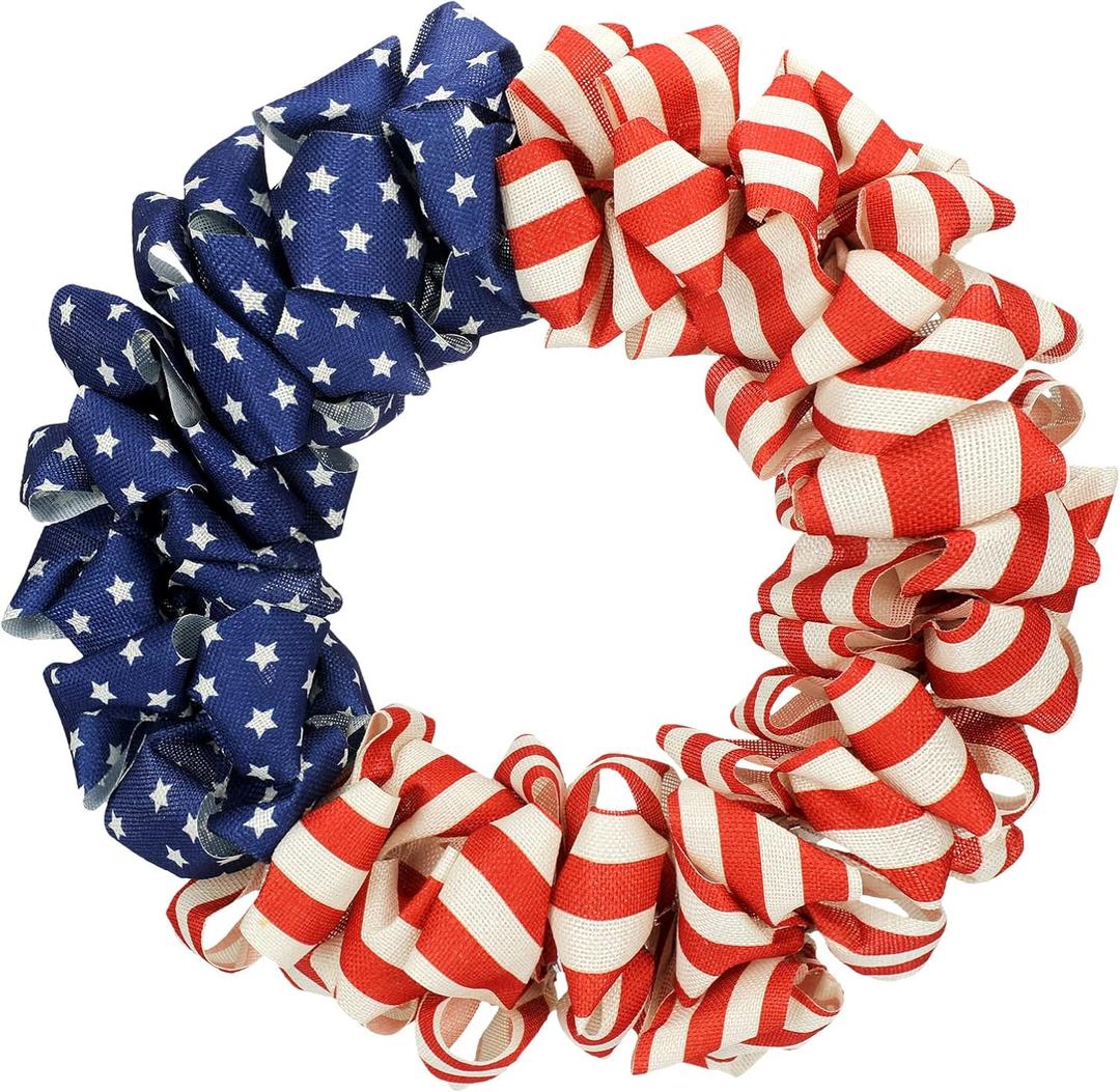 Yunlly 4th of July Patriotic Wreath for Front Door 16 Inch American Flag Wreath Red White and Blue USA Burlap Summer Independence Day Door Decorations for Memorial Independence Veterans Day Yunlly 4th of July Patriotic Wreath for Front Door 16 Inch American Flag Wreath Red White and Blue USA Burlap Summer Independence Day Door Decorations for Memorial Independence Veterans Day