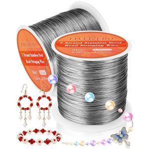 FIVEIZERO 656FT 0.3mm Stainless Steel Beading Stringing Wire, 1 Roll 7 Strand Jewelry Wire for Jewelry Making Supplies, Threading Necklace Bracelet Crafts (Silver)