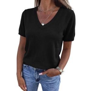 PRETTYGARDEN Womens Short Sleeve Sweaters V Neck Business Casual Tops Lightweight Sweater Shirts 2026 Summer Spring Outfits, S