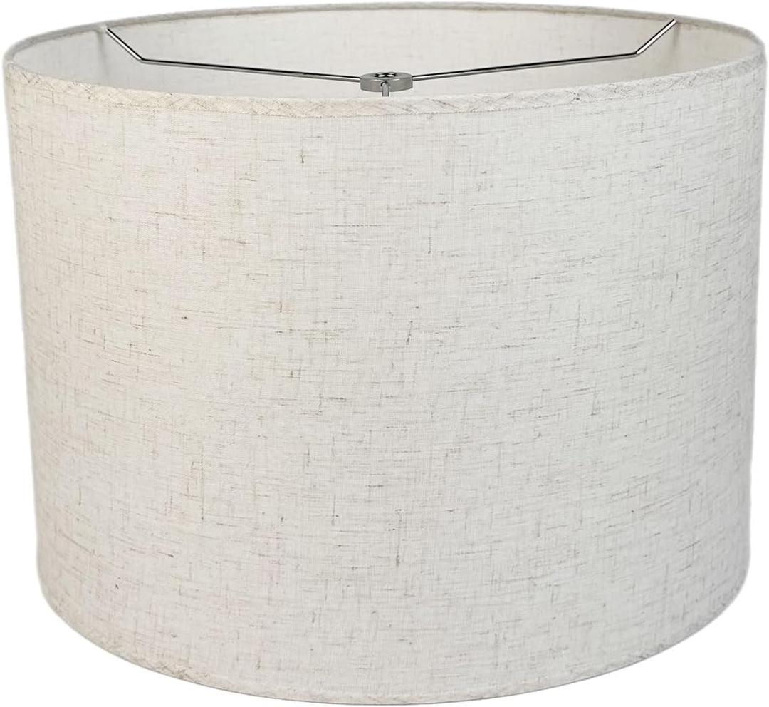 12" Wx 10" H Drum Lampshades, No Assembly Required, Fabric Lampshade for Table Lamp, Bedside Lamp, Floor Lamp, Metal Spider Fitter, Linen