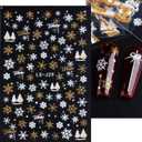 2 x 8 Sheets Glitter Christmas Nail Art Stickers Decals Self-Adhesive Holiday Gold Snowman Snowflake Winter Nail Supplies Nail Art Design Decoration Accessories