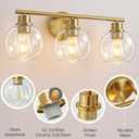 22" Bathroom Light Fixtures, 3-Lights Bathroom Vanity Light Over Mirror with Clear Glass Shade, Modern Gold Wall Sconce Vanity Lighting for Bath, Kitchen, Living Room, Hallway