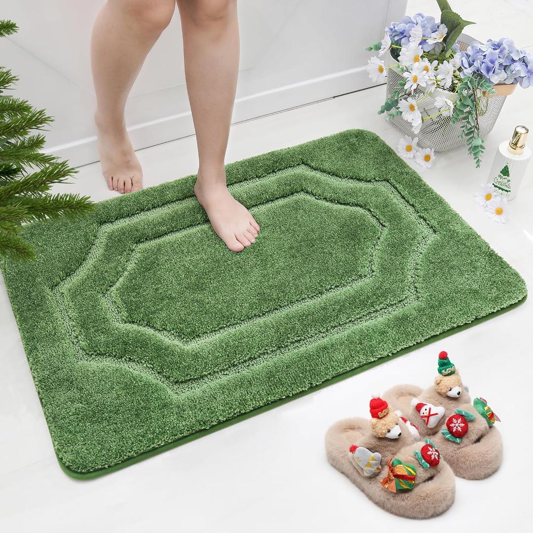 BEQHAUSE Bathroom-Rugs-Non-Slip-Bath Mats for Bathrooms Soft and Absorbent Polyester Microfiber Bathmat Machine Washable Quick Dry Shaggy Shower Mat for Bathtub and Sink,24" x36,Green