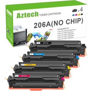Aztech Compatible Toner Cartridges Replacement for HP 206A W2110A 206X W2110X for HP Color Pro MFP M283FDW M255DW M283CDW M283 M255 Printer Ink (Black Cyan Yellow Magenta, 4-Pack)