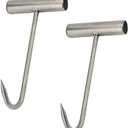 TIHOOD 2PCS Stainless Steel T Hooks T-Handle Meat Boning Hook for Kitchen Butcher Shop Restaurant BBQ Tool (Silver)