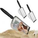 2 Pcs Stainless Steel Beach Mesh Shovel, Metal Shark Tooth Sifter, Black Handle Reptile Sand Scoop Scooper Beach Shell Collecting Tool for Sifting Picking Up Sea Creatures Cat Litter