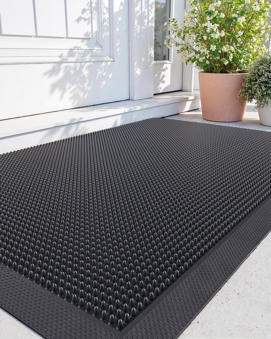 DEXI Front Door Mats Outside Entrance, Heavy Duty Non-Slip Rubber Entry Mat, Dirt Trapping Waterproof Low-Profile Welcome Doormat for Entryway, 24x36, Black