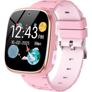 Kids Smart Watch Girls Boys - Smart Watch for Kids Game Watch Gifts for 4-12 Years Old with 15 Games Camera Alarm Video Music Player Pedometer Flashlight Birthday Gift Toys for Boys Girls (Pink)