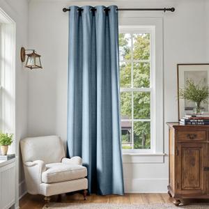 jinchan Linen Textured Room Darkening Curtain 90 Inches Long for Living Room Denim Blue Thermal Insulated Grommet Top Window Drape for Bedroom 1 Panel Denim Blue, 52"W x 90"L
