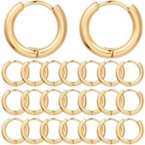 SUNNYCLUE 1 Box 24Pcs 18K Gold Plated Hoop Earrings Huggie Earring Hooks Stainless Steel Ear Hoops Tiny Cartilage Ear Findings for Jewelry Making Women Adult DIY Dangle Jewelry Craft Supply