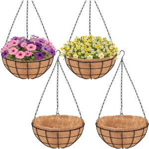 18 Inch Hanging Baskets for Plants Outdoor, 4 Pack Large Hanging Planters for Outdoor Plants, Round Wire Hanging Flower Pots with Coconut Coir Liners for Garden, Deck, Porch, Balcony