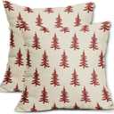 Aytipun Christmas Tree Pillow Covers 22x22 Set of 2 Red Xmas Rustic Style Winter Print Decorative Outdoor Pillowcases Farmhouse Vintage Holiday Decorations Throw Cushion Case Couch Sofa Bed Decor