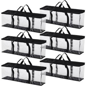Fasmov 6 Pcs DVD Storage Bags Hold up to 240 DVDs (40 Each Bag), Water Resistant DVD Holder Case with Handles, Transparent PVC Media Storage for DVDs, CDs, Video Games, Books, Black