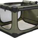 42 x 31 x 31 Inch Collapsible Soft Dog Crate for Dogs Up to 90 lbs, Portable Travel Pet Kennel with 4 Zip Doors, Foldable Indoor Outdoor Crate with Mat, Carry Bag, Green