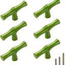 6Pcs Bamboo Shape Solid Zinc Alloy Cabinet Knobs Handle pulls, Dresser Drawer Cabinet Cupboard Closet Door Pull Decorative Furniture Accessories Knobs (Single Hole, Green)