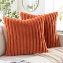 MIULEE Fall Faux Fur Decorative Throw Pillow Covers 18x18 Inch Set of 2, Retro Vintage Boho Home Decor Soft Plush Couch Pillows Cozy Fluffy Cushion Covers for Sofa Bed Burnt Orange