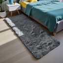 Soft Runner Rugs for Bedroom, Grey 3x7 Area Rugs Fluffy Rug Shag Area Rug Carpet, Bedside Rug for Living Room Bedroom Kids Room Home Decor