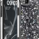 FABSPARK Case for iPhone 17 Pro Max, Glitter Crystal Diamond Rhinestones Sequin Shiny Bling Sparkly Glossy Luxury Electroplated Case, Aesthetic Cute Full Protection for iPhone 17 Pro Max, Black