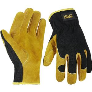 HANDLANDY Men Leather Gardening Gloves, Utility Work Gloves for Mechanics, Construction, Driver, Dexterity Breathable Design, Medium, Yellow/Black