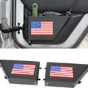 2 Pack Metal Rear Door Storage Box with USA Flag Logo Compatible with Jeep Wrangler JK JKU 2011+ 4 Doors,Door Side Insert Organizer Packet for JK Interior Door Storage Expansion Accessories