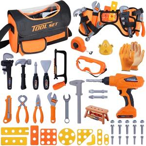 Kids Tool Set,MAGIC4U 52PCS Toddler Tool Set with Electric Drill Toy & Kids Tape Measure, Pretend Play Construction Toys Costume with Tool Belt for Boy Girls Age 3-8