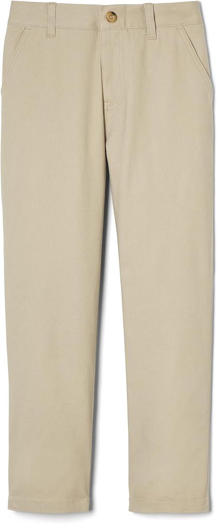 French Toast Boys' Adjustable Waist Straight Fit Stretch Twill Chino Pant (12, School Uniform Khaki)