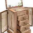 Emfogo Jewelry Box for Women, 5 Layer Large Wood Boxes & Organizers for Necklaces Earrings Rings Bracelets, Rustic Organizer with Drawers and Mirror(Carbonized Black)