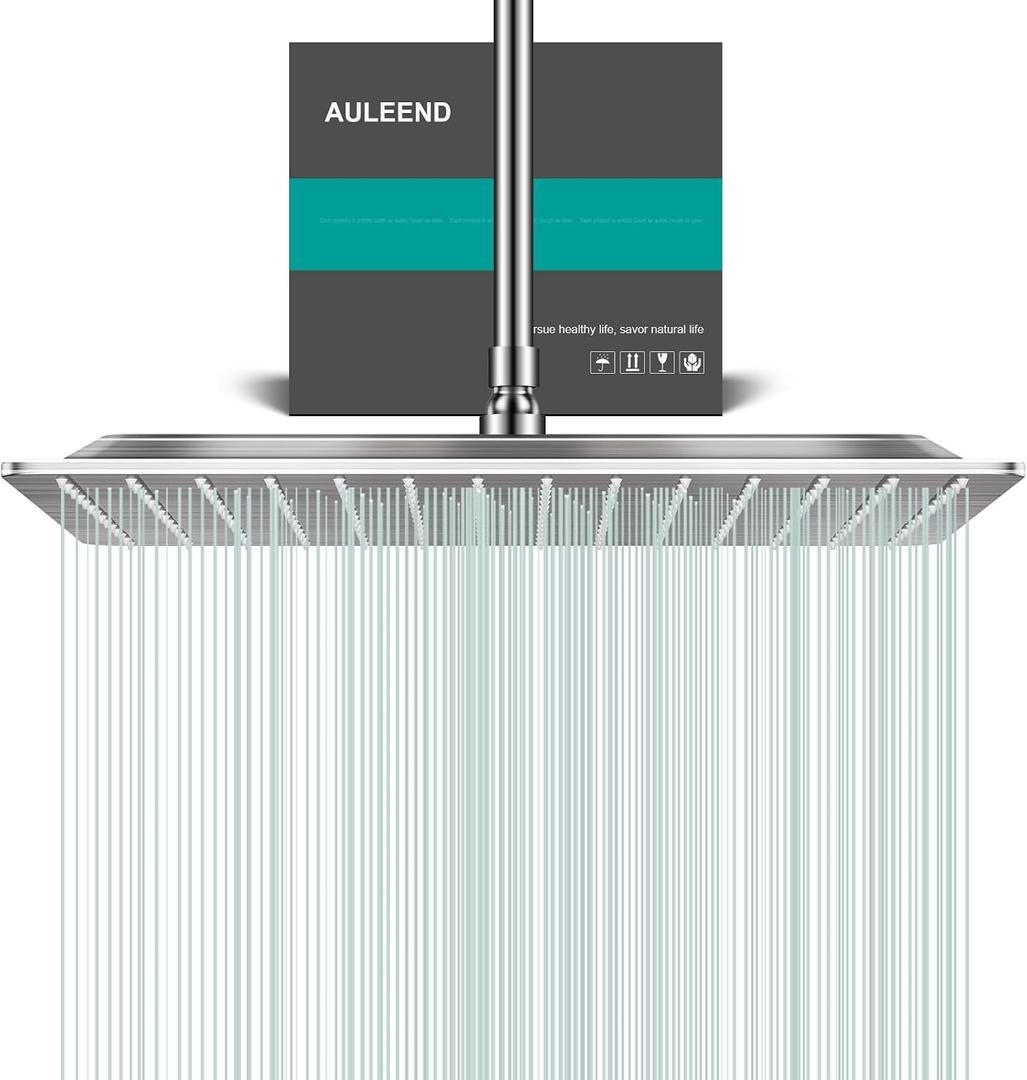 Square Rain Shower Head, High Flow Stainless Steel,Work with any decorative styleAll Metal Rainfall Shower Head (Brushed Nickel, 16)