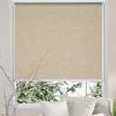 Persilux Free-Stop Cordless 100% Blackout Roller Window Shades for Home, Natural Woven Fabric UV Protection Privacy Roller Shades for Indoor Windows Blinds for Sliding Glass Doors, Khaki 24"W x 72"H