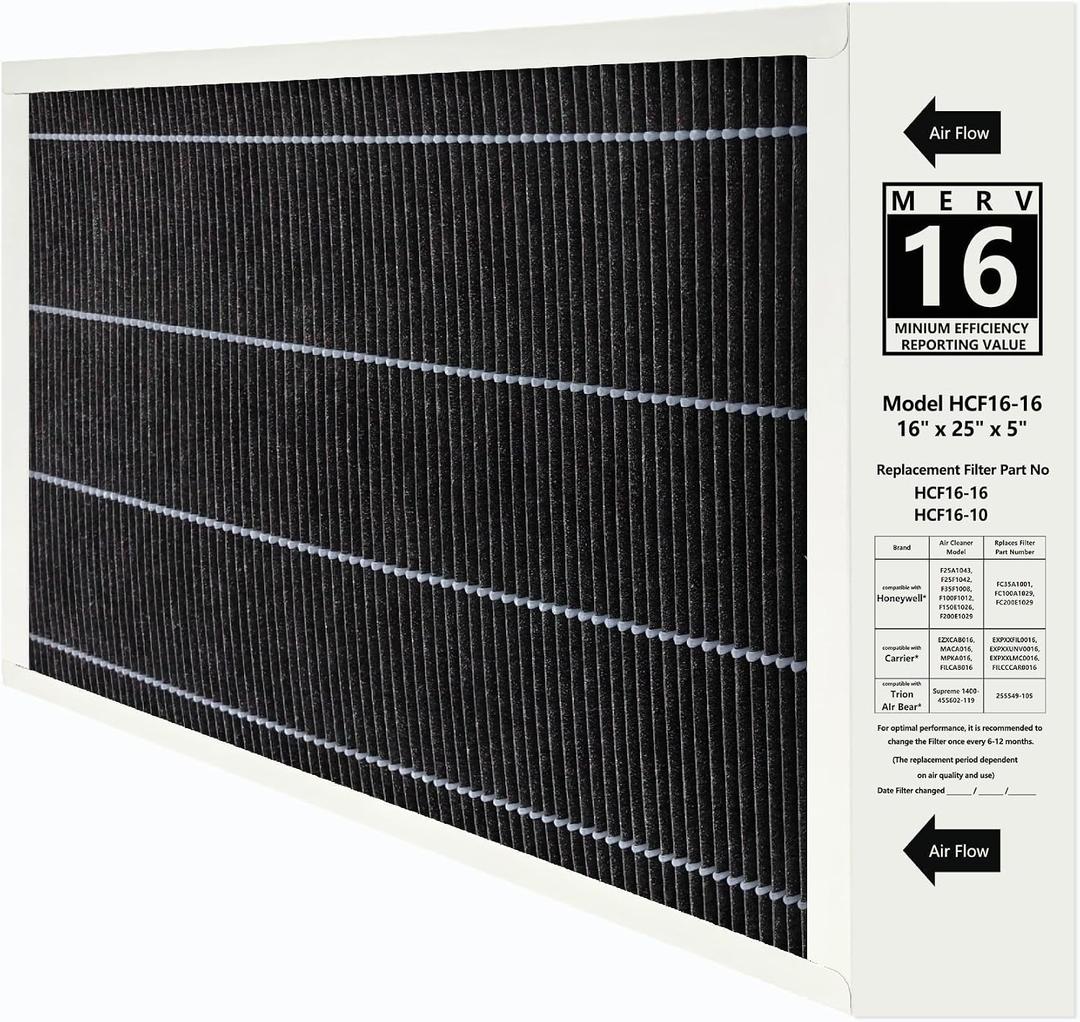 1 Pack X6672 16x25x5 MERV 16 Filter Compatible with Lennox X6672, HCC16-28 Healthy Climate Clean MERV 16 Home Furnace Filter for HVAC System, Part Number HCF16-16, HCF16-10