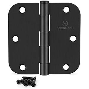 SORGMACH Door Hinges 3 1/2 Inch Matte Black 3.5 Inch Interior Hinges 5/8" Radius Round Door Hinge 3 1/2 Inch Iron Hinge 3 ½"x 3 ½" Door Hardware- 18 Pack