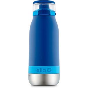 Ello Emma 14oz Vacuum Insulated Stainless Steel Kids Water Bottle with Straw and Built-in Carrying Handle and Leak-Proof Locking Lid for School Backpack, Lunchbox and Outdoor Sports, Touchdown Blue