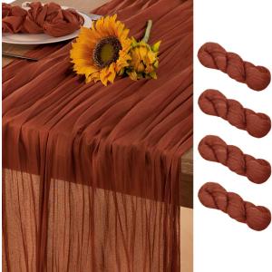 Terracotta Cheesecloth Table Runner 4 Pack Boho Fall Burnt Orange Cheese Cloth Table Runners 120 Inches Rust Thanksgiving Table Decorations for Wedding Bridal Baby Shower Friendsgiving Decor