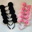 NEWTGAN 20 PCS Mouse Ears Headbands for Birthday Party Theme Park Costume Play Celebration for Boys and Girls (black,pink) (pink black)