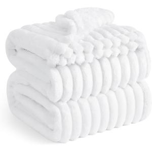 Bedsure Queen Blanket for Couch - GentleSoft Cozy Soft Blankets for Women, Cute Small Fleece Throws for Girls, White, 90x90 Inches